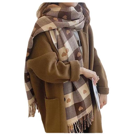 爱心格子围巾女秋冬新款韩版仿羊绒披肩网红ins百搭冬季保暖围脖 商品图4