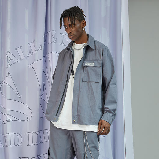 RELABEL 20AW 深灰色硅胶标树脂拉链工装多功能口袋衬衣外套 商品图0