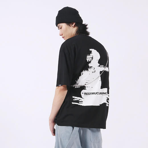 RELABEL 20SS嘻哈印花潮牌T恤男纯棉圆领五分袖宽松清凉面料短袖 商品图3