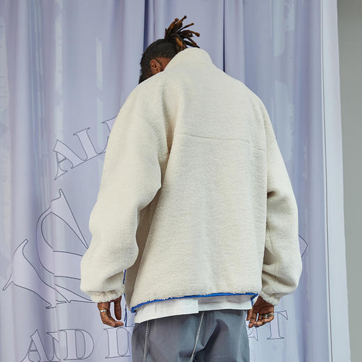 RELABEL 20AW 孙芮同款重磅柔顺羊羔绒橙蓝撞色硅胶标拉链外套 商品图3