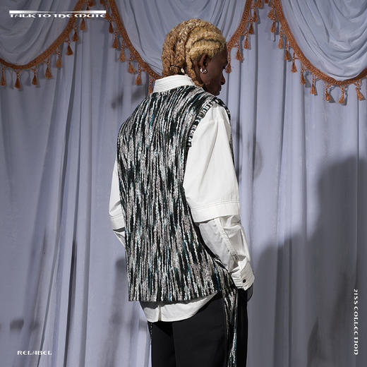 RELABEL 21SS 定织未来感条纹毛料口袋正反拼接宽松背心 商品图2