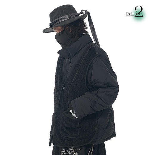 RELABEL 21AW 可拆卸黑色定织毛料明线马甲菱形绗线梭织羽绒服 商品图1