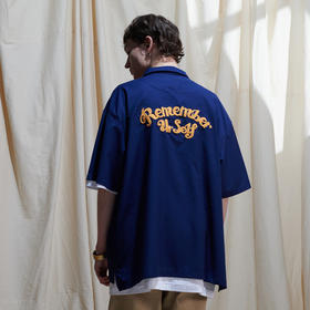 EAFINETAL.2021SS新款主题刺绣藏青色休闲宽松套头上衣短袖衬衫