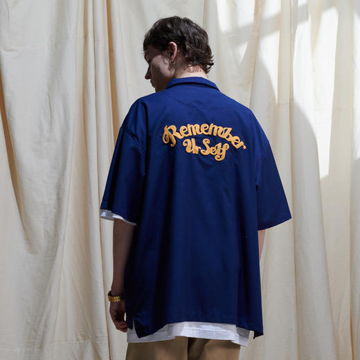 EAFINETAL.2021SS新款主题刺绣藏青色休闲宽松套头上衣短袖衬衫 商品图0