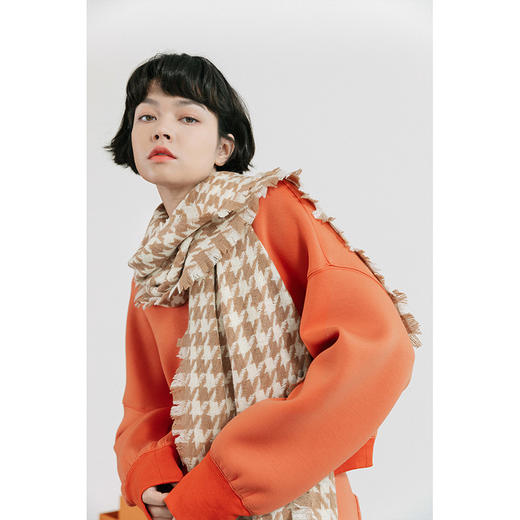 双成记 徽标千鸟格纹 羊毛大披肩 商品图1