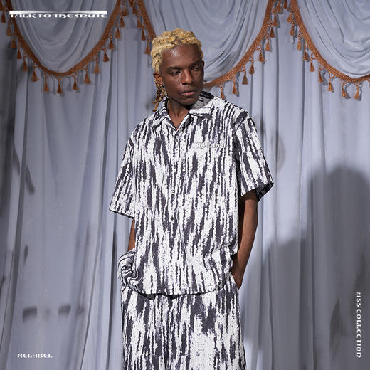 RELABEL 21SS  定织线织满印印花宽松休闲短袖衬衣 商品图2