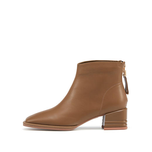 westory2021秋冬新款方头简约时尚方跟短靴女后拉链时装女靴S21DS81231 商品图3