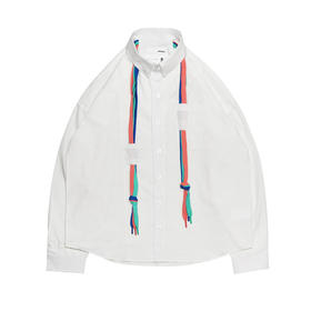 EAFINETAL.个性彩色编织带设计潮牌纯棉休闲宽松上衣长袖白衬衫