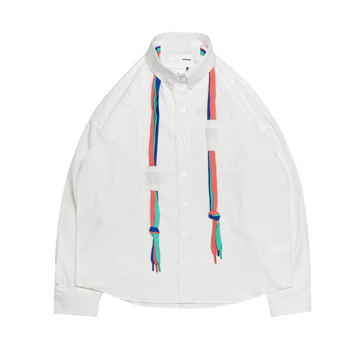 EAFINETAL.个性彩色编织带设计潮牌纯棉休闲宽松上衣长袖白衬衫 商品图0