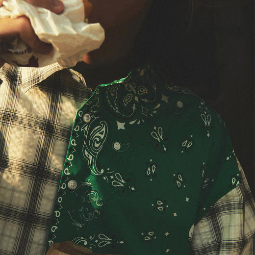 EAFINETAL.21AW新款可拆卸变装拼接撞色泡泡格腰果纹印花格纹衬衫 商品图1