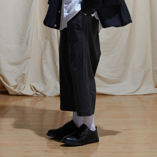 EAFINETAL.21SS新款刺绣标设计黑色纯棉宽松休闲直筒八分裤阔腿裤 商品图1