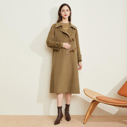 LH9F5斯尔丽瑟俪2021新款秋冬时尚皮扣优雅气质双面呢长大衣 商品图3