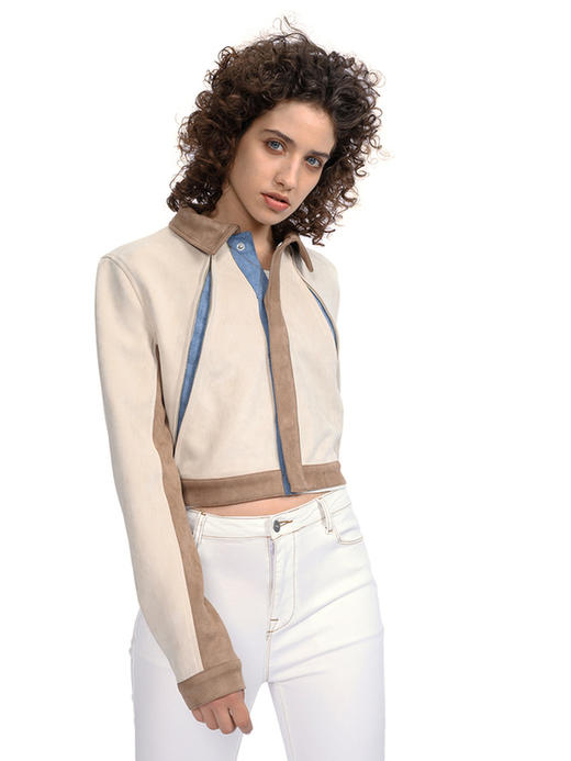 IFIK Brown Suede Jacket 沙漠之花 牛仔心机麂皮绒垫肩夹克外套 商品图2