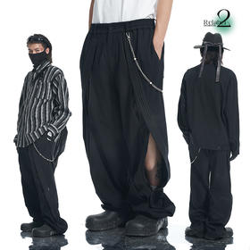 RELABEL 21AW黑色长拉链飞边结构拼叠打褶宽松休闲裤