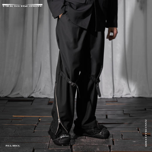 RELABEL 21SS 膝盖针扣调节脚口旋转拉链打褶撞线结构剪裁西裤 商品图0