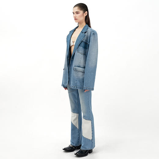 IFIK Blue 90S Flare Spliced Jeans 虽拼接但实穿的微喇牛仔裤 商品图0