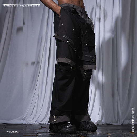 RELABEL 21SS 黑灰撞色多层旋转裁剪多扣调节可拆卸多穿法长裤 商品图3