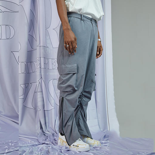 RELABEL 20AW 灰蓝色侧拉链开口抽褶皱抽绳长裤 商品图3