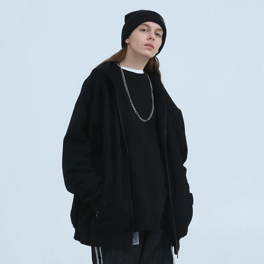 RELABEL 20AW 多结构立体剪裁长拉链破坏拼接黑色拉链卫衣外套 商品图1