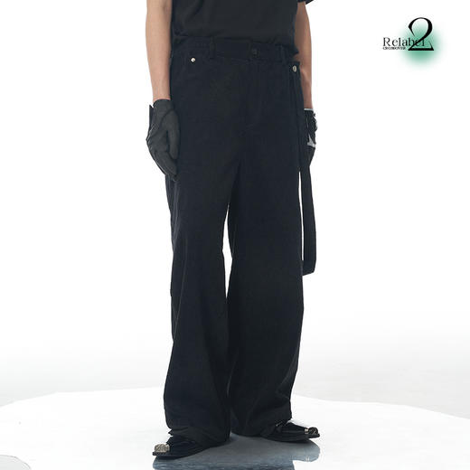 RELABEL 21AW 脚口异面料不规则拼接多系法背带宽松灯芯绒长裤 商品图1