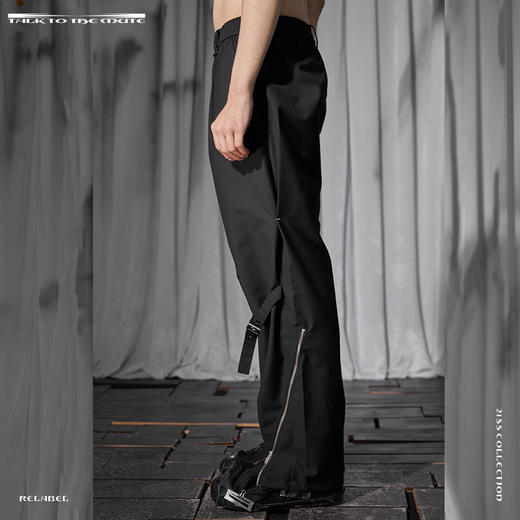 RELABEL 21SS 膝盖针扣调节脚口旋转拉链打褶撞线结构剪裁西裤 商品图2