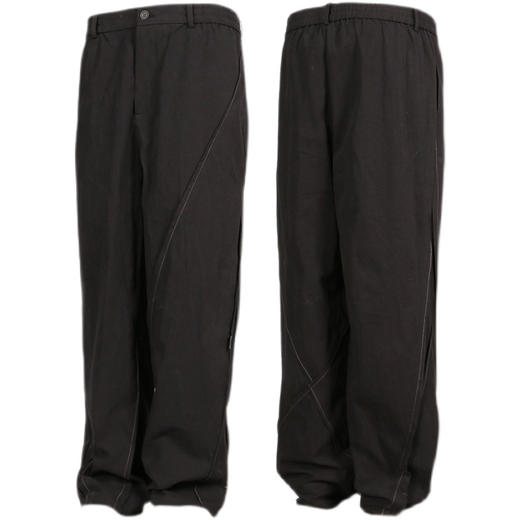 RELABEL 21AW 深灰撞色走线切割打褶黑色宽松休闲裤 商品图4