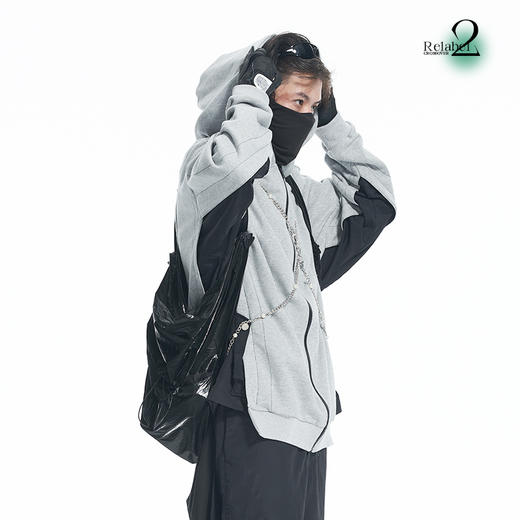 RELABEL 21AW异材质梭织拼接黑灰撞色oversize宽松卫衣外套 商品图2