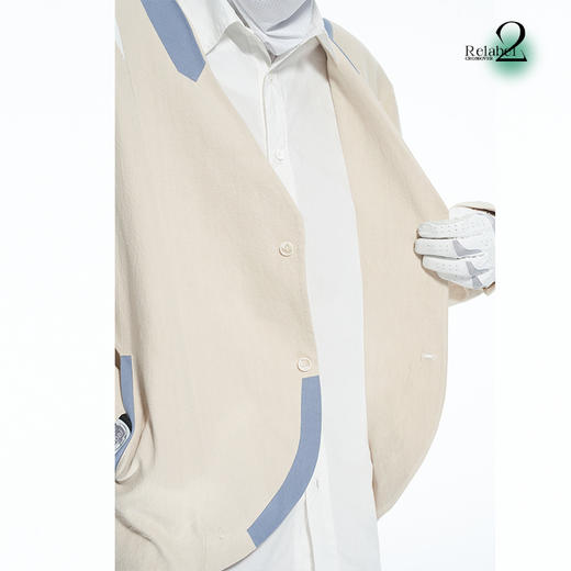 RELABEL 21AW结构切割异面料撞色拼接假两件宽松西服外套 商品图2