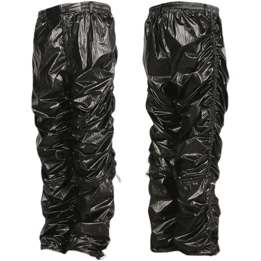 RELABEL 21AW黑色高密度未来感膝盖脚口可调节抽绳褶皱堆积长裤 商品图4