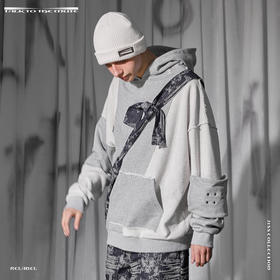 RELABEL 21SS 灰色正反裁片破缝拼接可拆卸面罩卫衣