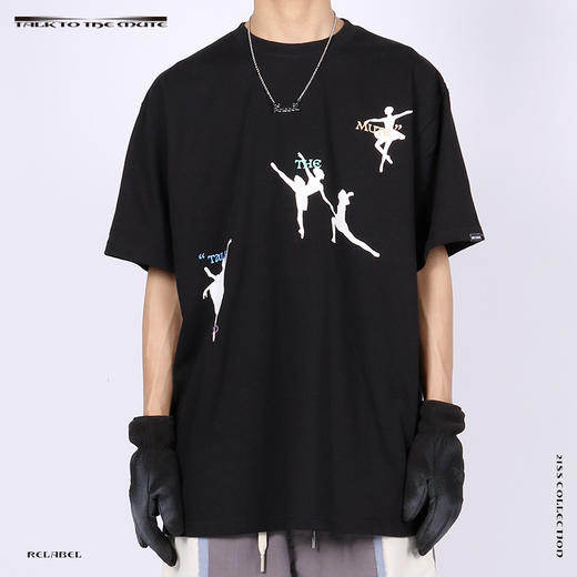 RELABEL 21SS主题字体芭蕾舞者剪影印花双色高克重圆领宽松TEE恤 商品图1