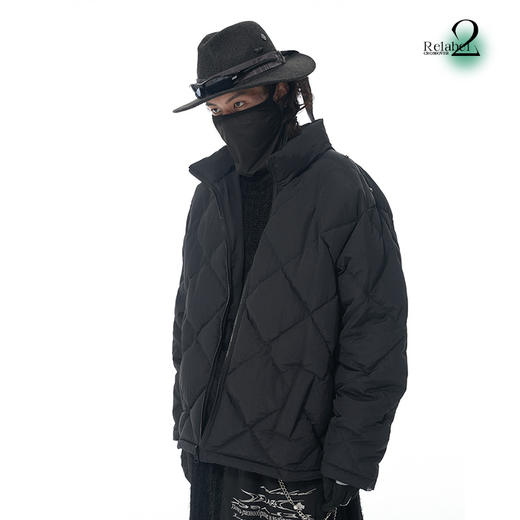 RELABEL 21AW 可拆卸黑色定织毛料明线马甲菱形绗线梭织羽绒服 商品图2