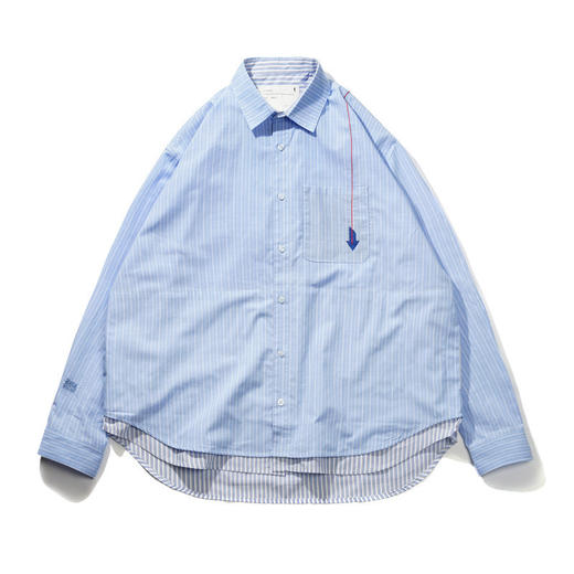 EAFINETAL.2021SS新款刺绣假两件拼接纯棉休闲宽蓝色松条纹衬衫 商品图4