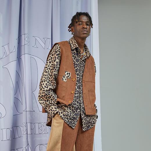 RELABEL 20AW 麂皮咖色豹纹细节拼贴马甲 商品图1