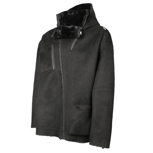 RELABEL 20AW黑色皮毛一体多拉链斜门襟双面穿着兔毛麂皮绒外套 商品图4