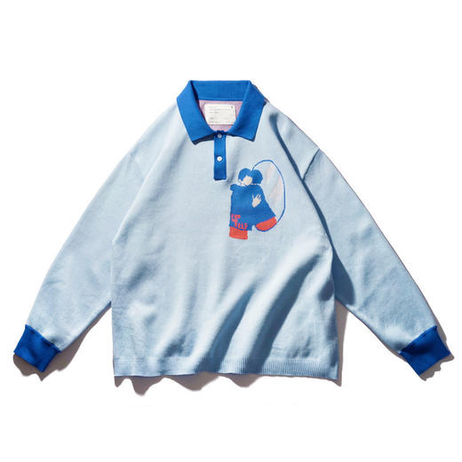 EAFINETAL.21AW新款趣味LOGO提花设计POLO上衣纯棉休闲针织毛衣 商品图4