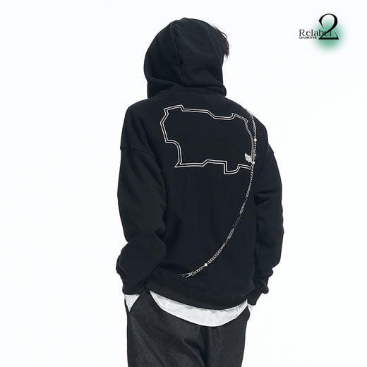 RELABEL 21AW品牌logo外边框印花刺绣标片正反毛圈拼接连帽卫衣 商品图3