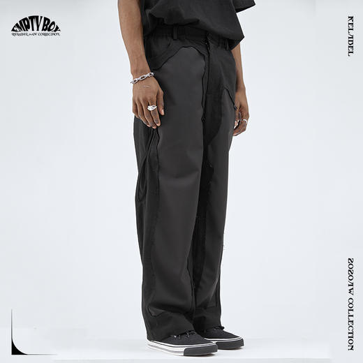 RELABEL 20AW不规则破坏毛边拼接细节侧边破口宽松西裤 商品图3