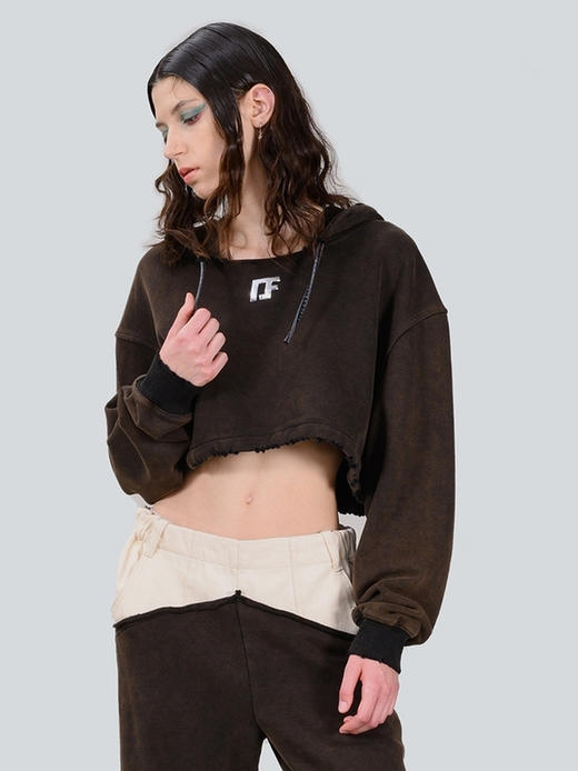 IFIK Brown Crop Easy Hoodie 轻松不失高级的水洗做旧连帽短卫衣 商品图0