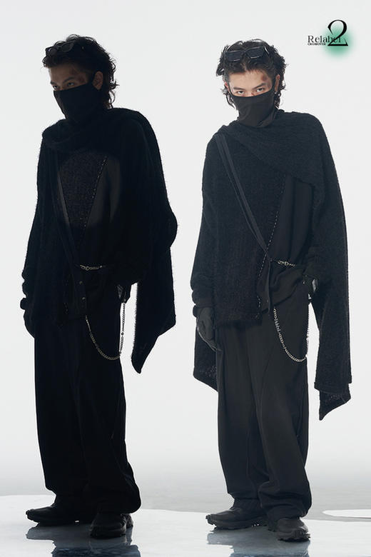 RELABEL 21AW 手工明线定织黑色毛料异材质拼接宽松圆领卫衣 商品图5