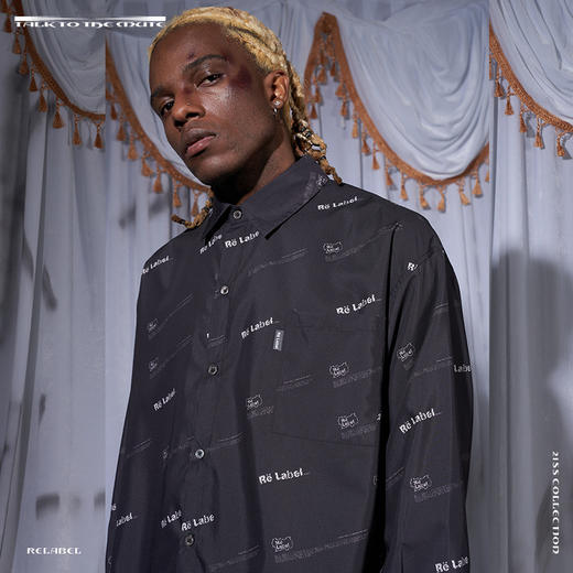 RELABEL 21SS 品牌logo满印做旧质感印花宽松长袖衬衫 商品图2