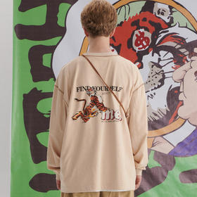 EAFINETAL.21AW新款趣味老虎漫画印花设计复古宽松长袖上衣T恤Tee