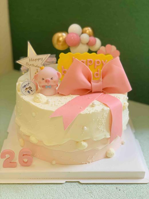 翻糖蝴蝶结猪猪奶油蛋糕 下单前请仔细阅读商品详情 商品图0