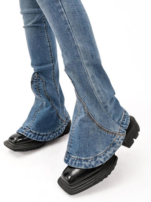 IFIK 辣妹蓝色马蹄牛仔裤女 2021年新款夏季紧身显瘦修身微喇长裤 商品图1