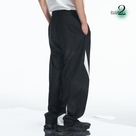 RELABEL 21AW几何切割黑白撞色拼接宽松休闲西裤 商品图3