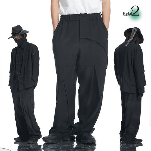 RELABEL 21AW 多层次立体裁片结构打褶假两件休闲宽松西裤 商品图0