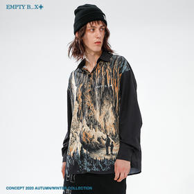 RELABEL 2020AW正面全幅洞穴探险印花潮牌衬衫男宽松休闲个性衬衣