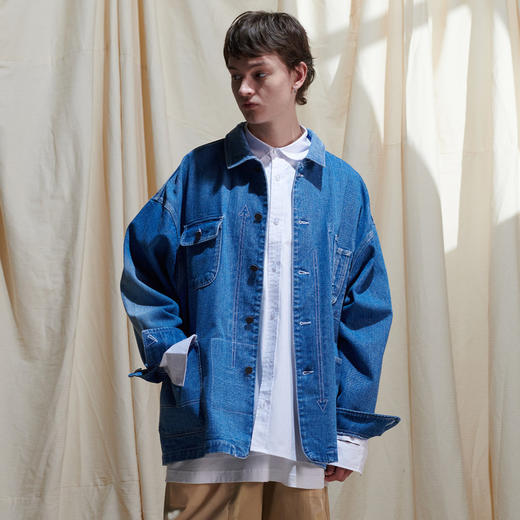 EAFINETAL.21SS新款刺绣贴标设计水洗工装休闲宽松牛仔夹克外套 商品图2