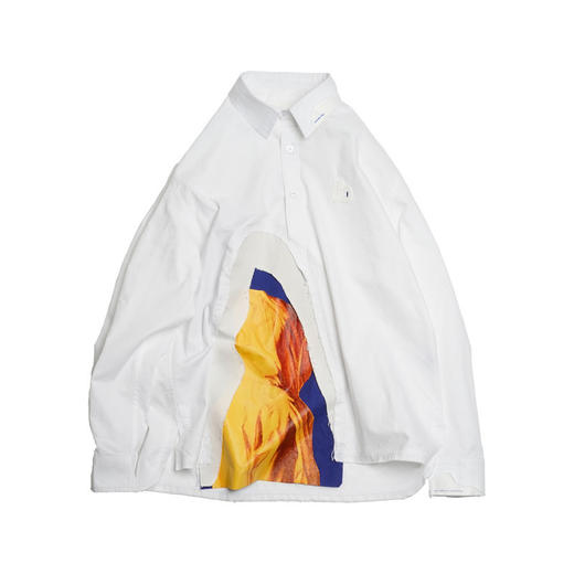 EAFINETAL.20AW“守望”主题印花水洗毛边效果拼接宽松休闲白衬衫 商品图4