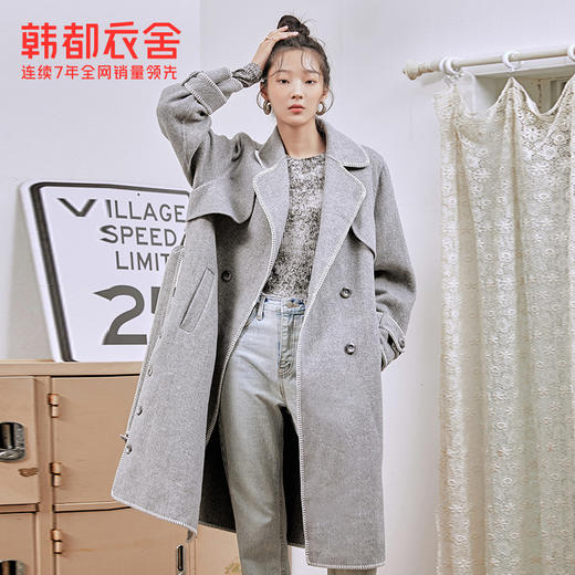 韩都衣舍冬季新款小个子宽松韩版中长款毛呢外套女OM81733耒 商品图0